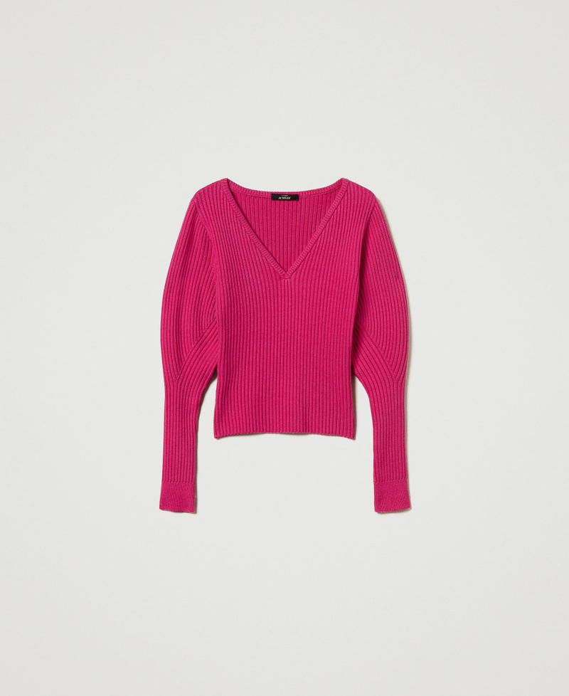 Fitted rib knit jumper Super Pink Woman 242AT3170_11962_S0