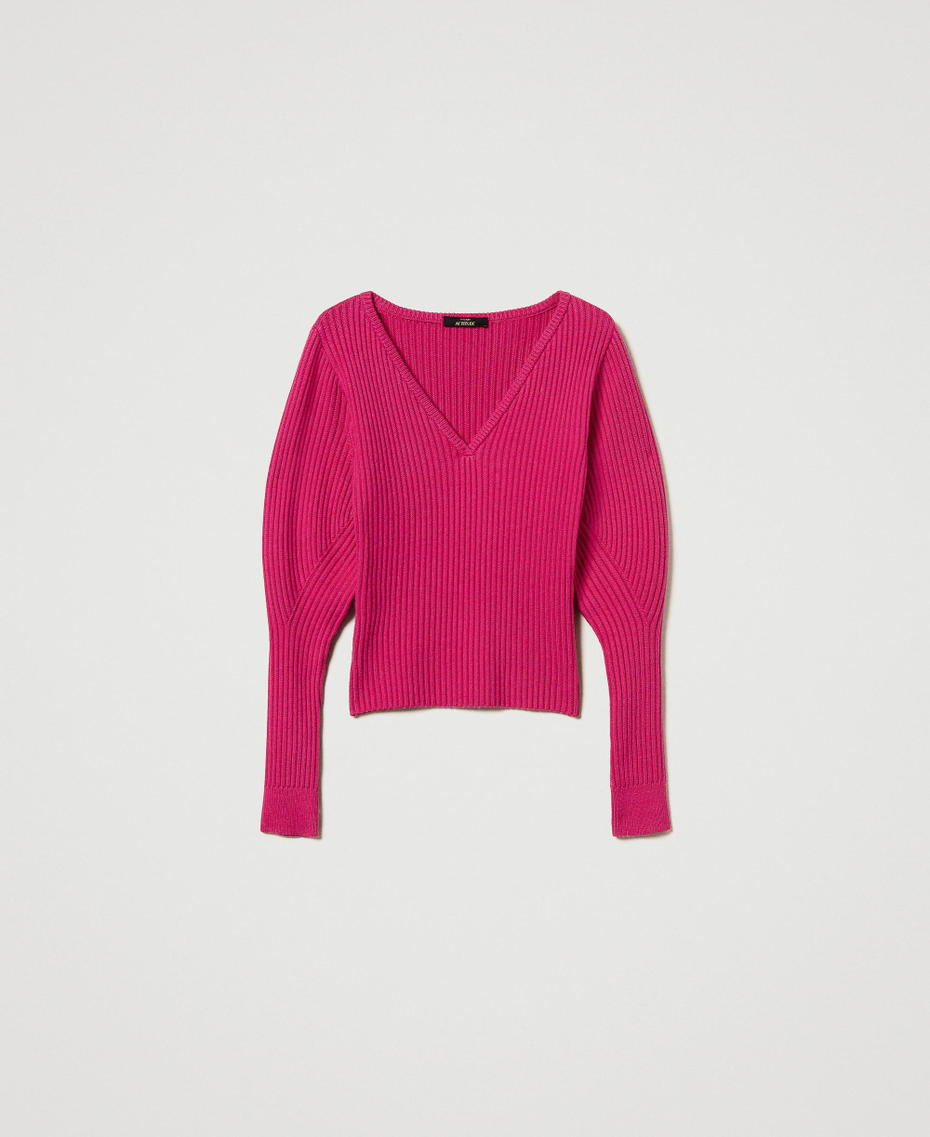 Fitted rib knit jumper Super Pink Woman 242AT3170_11962_S0