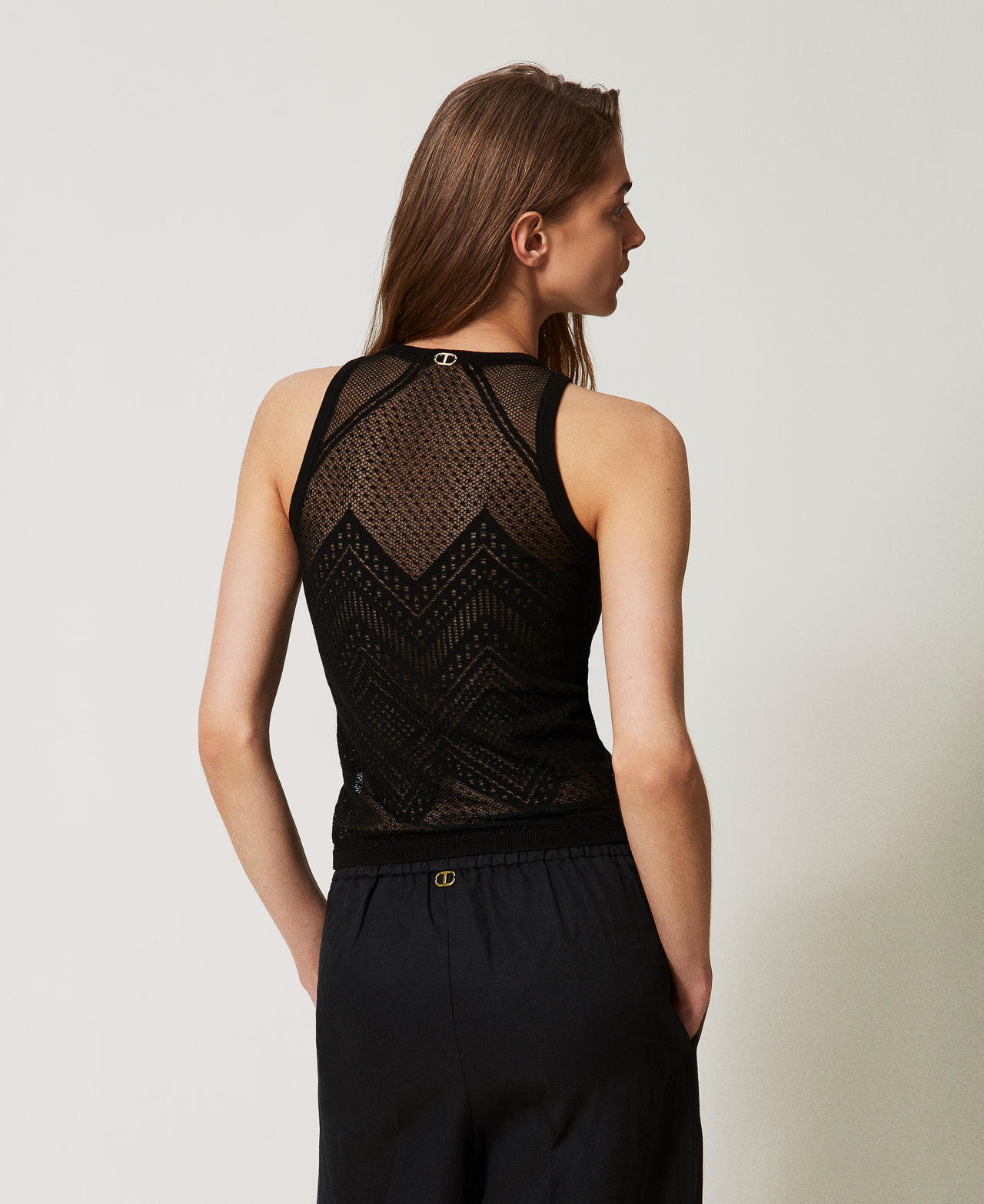 te+.(テト) tenjiku WOMEN dark navy Jacquard knit top Woman, Black | TWINSET Milano