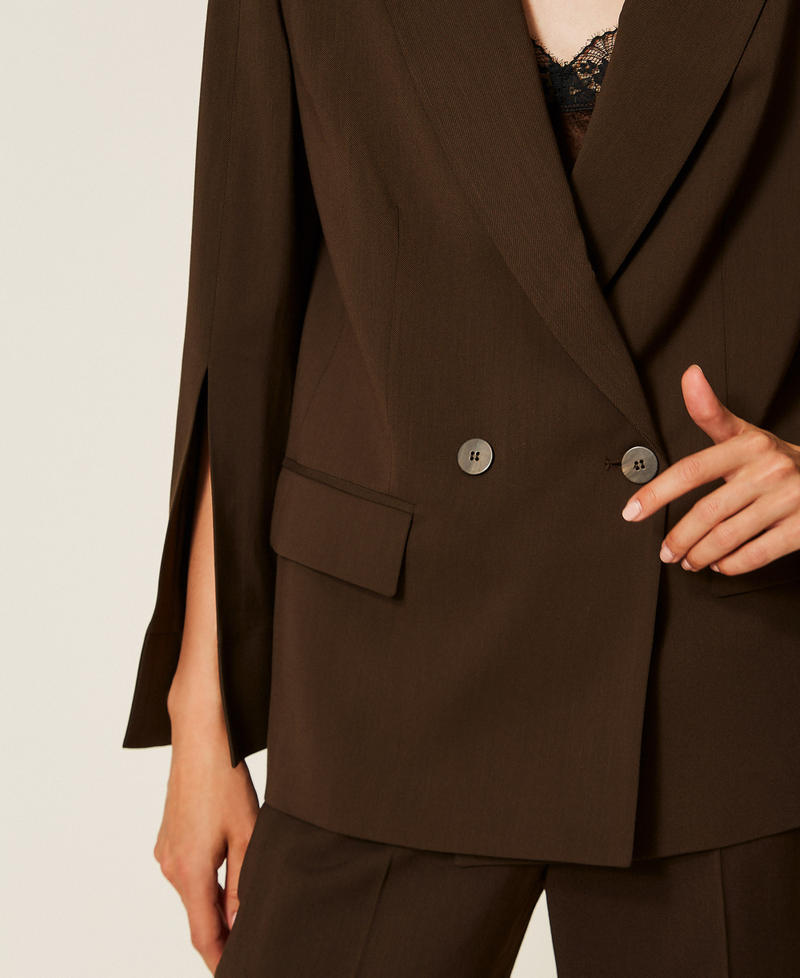 Blazer en serg&eacute; avec fentes Marron Darkness Brown Femme 262TP268A_13411_05