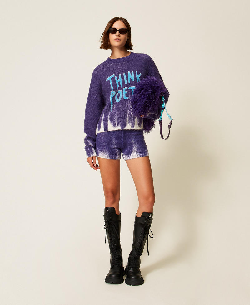 MYFO wool blend shorts with print Royal Violet/Poetic Woman 252AQ3062_13035_01