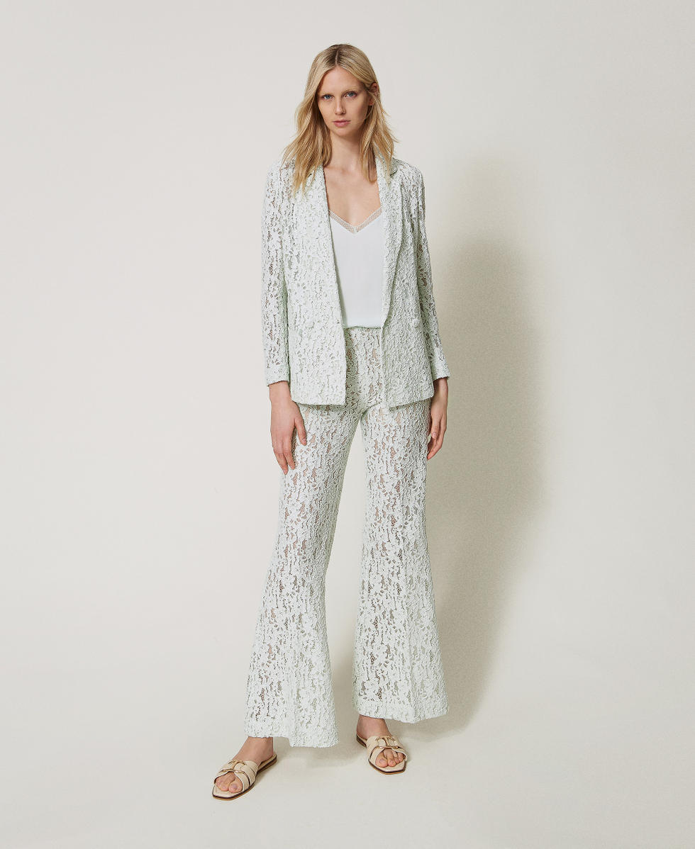 Pantaloni flare in pizzo floreale Water Green Donna 251TT2016_12371_01
