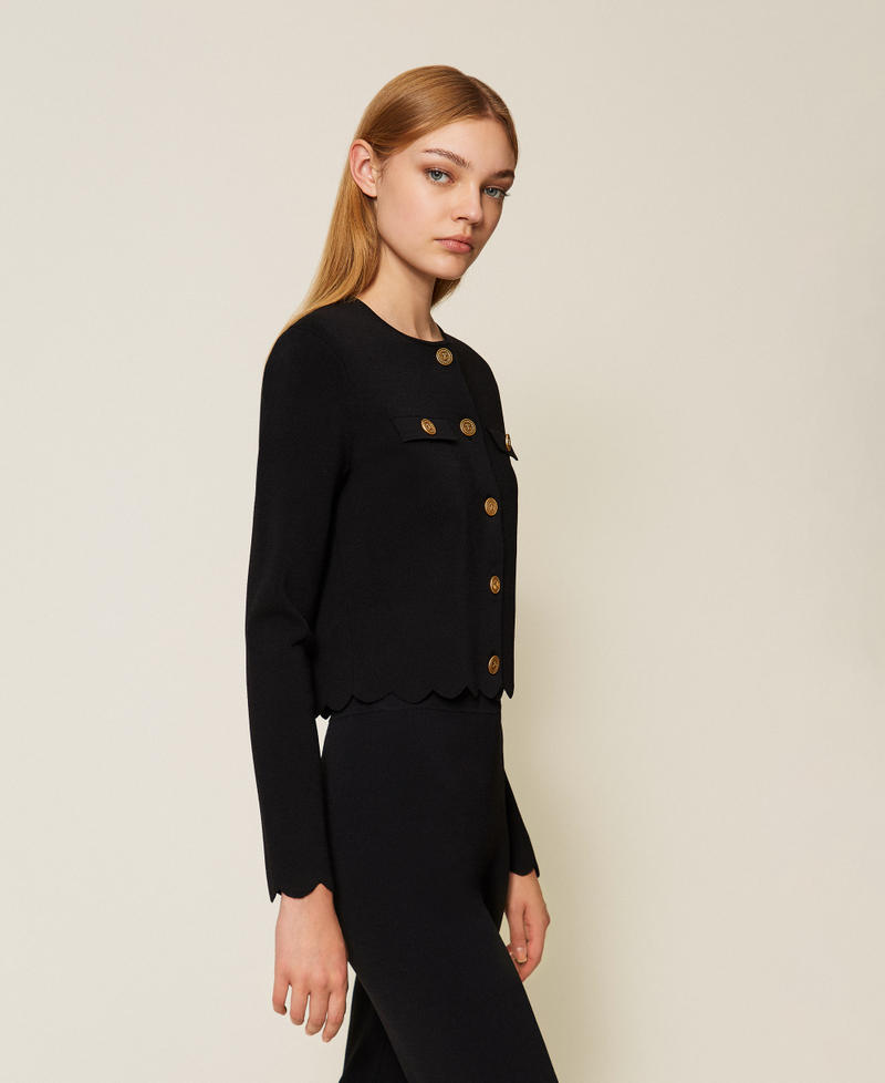 Knit jacket with logo buttons Black Woman 252TP320A_00006_02