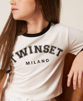 T-shirt regular con stampa logo Bicolor Off White / Nero Bambina 261GJ2253_10973_04