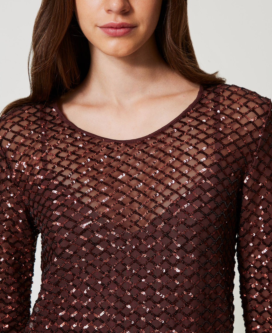 Tulle blouse with sequins Brown Stone Woman 251LB2QAA_12133_04