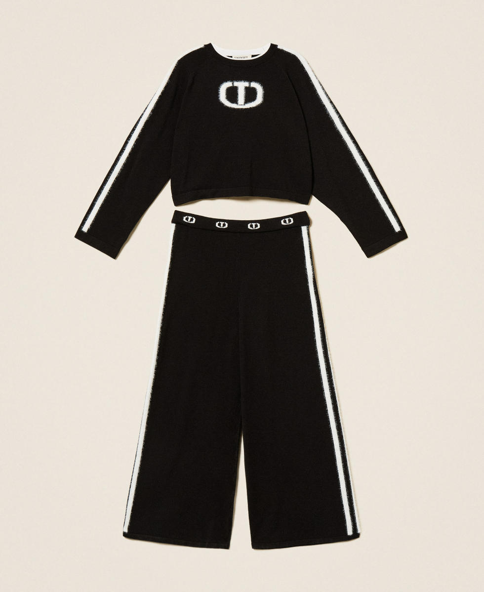 Pull avec logo et pantalon ample Bicolore Noir/Blanc Cass&eacute; Fille 252GJ301A_11656_S0