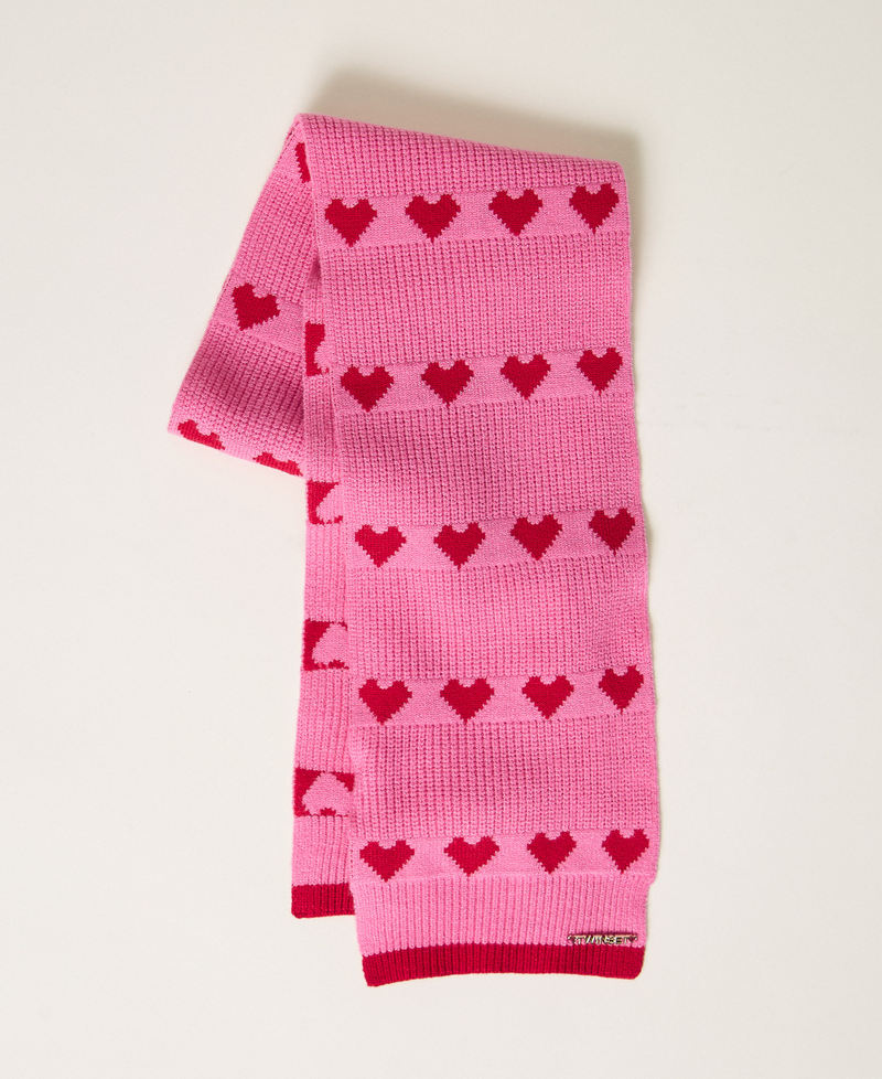 Babyschal aus Jacquard-Strick mit Herzen Zweifarbig Azaleenpink / "Magentarot" M&auml;dchen 262GB5031_13792_01