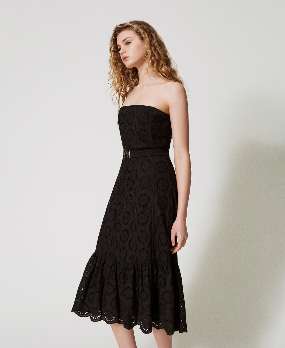 Midi bustier dress in broderie anglaise Black Woman 251TT2361_00006_02