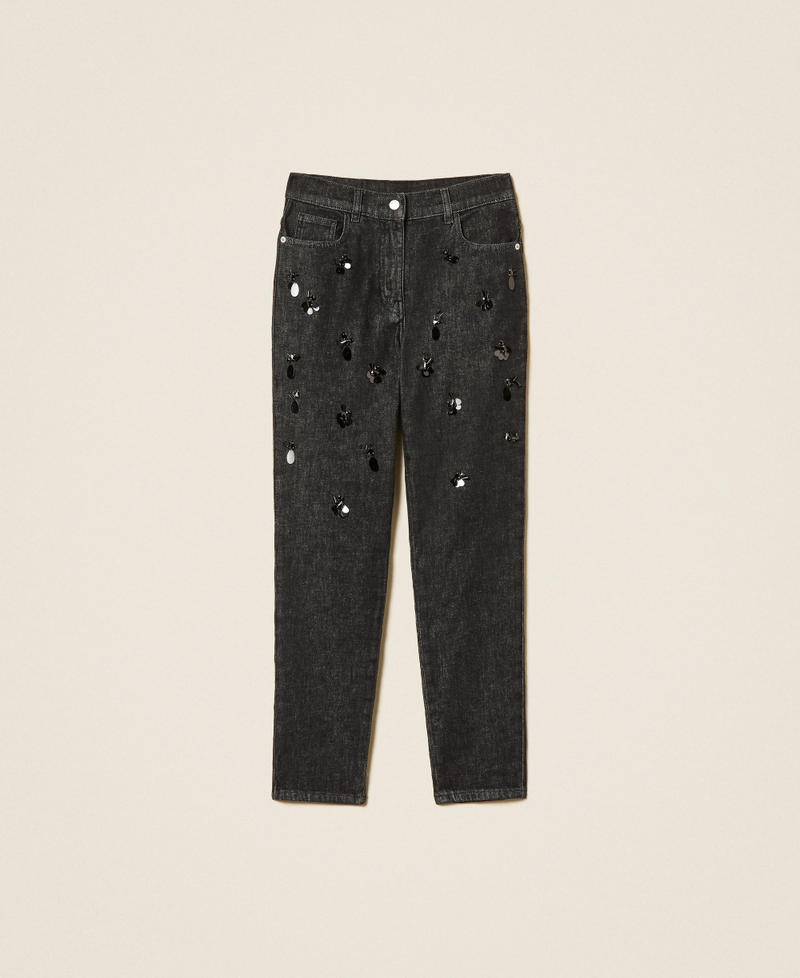 Handbestickte Skinny-Jeans Denimschwarz Frau 262AP2080_01103_S0