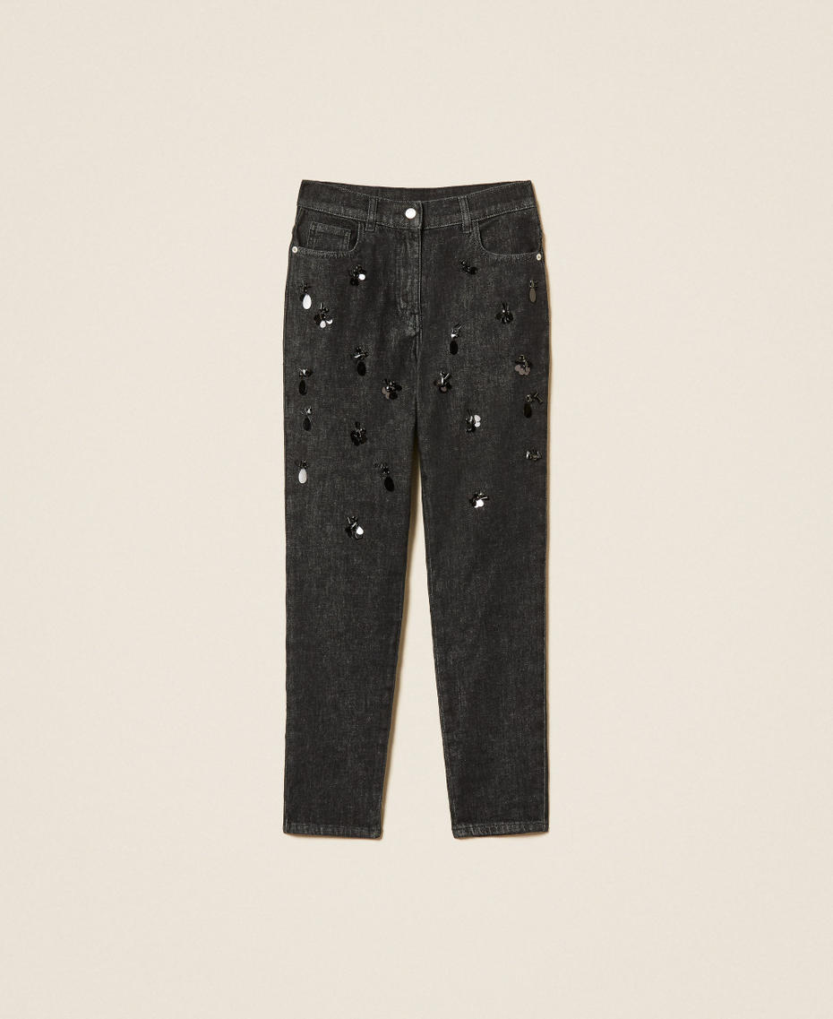 Handbestickte Skinny-Jeans Denimschwarz Frau 262AP2080_01103_S0