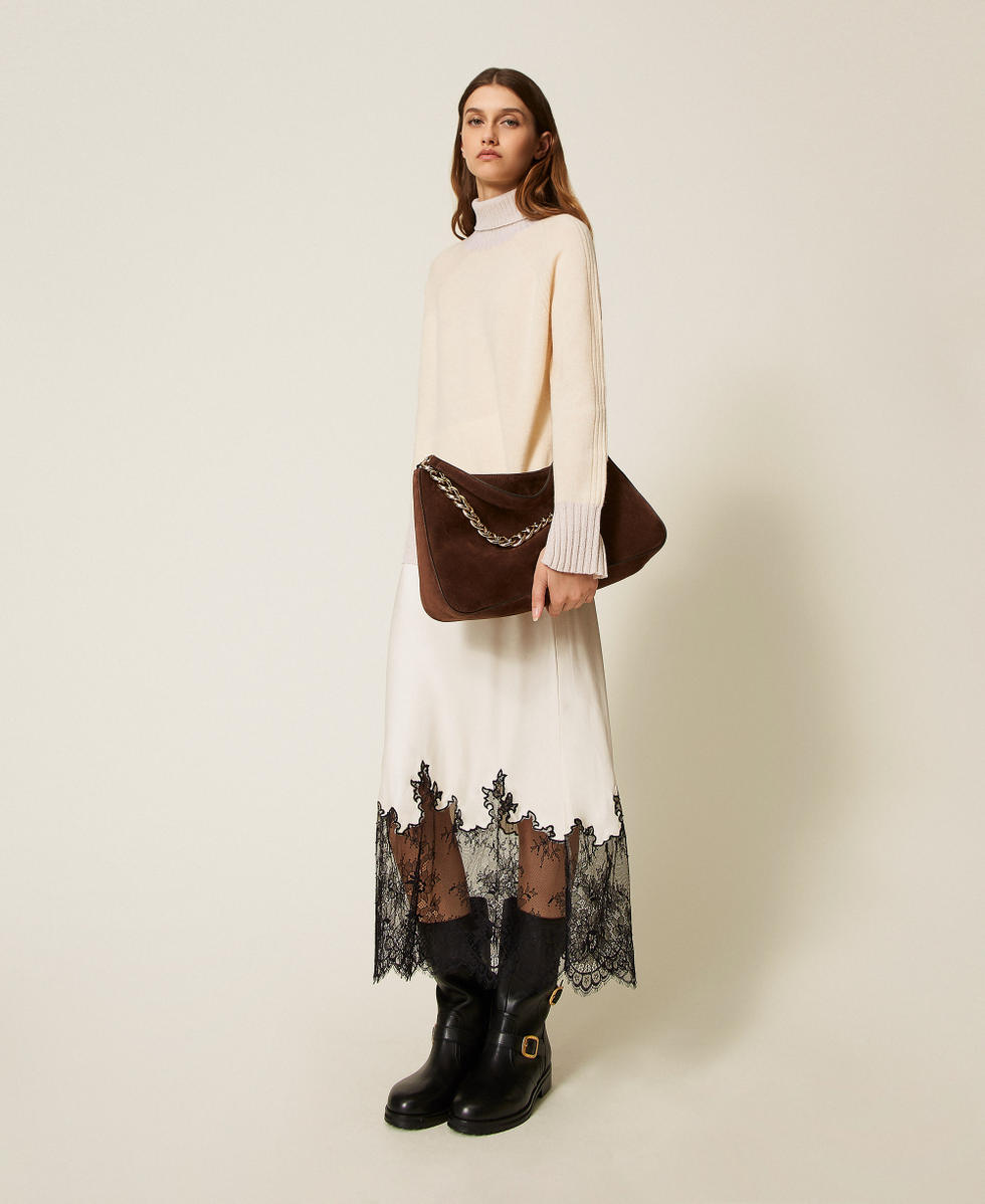 Cashmere blend turtleneck jumper with lurex Chantilly/Snow Gold Lurex Woman 252TP3582_12790_T0