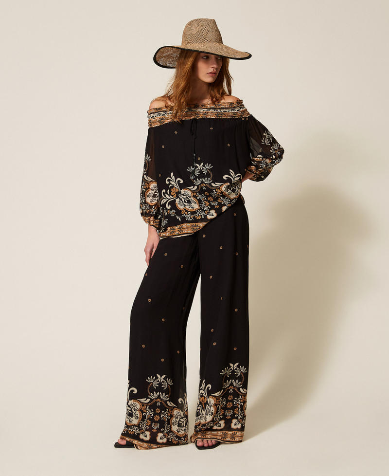 Bluse aus bedrucktem Georgette Print Foulard Schwarz Frau 261LB2LAA_13225_01