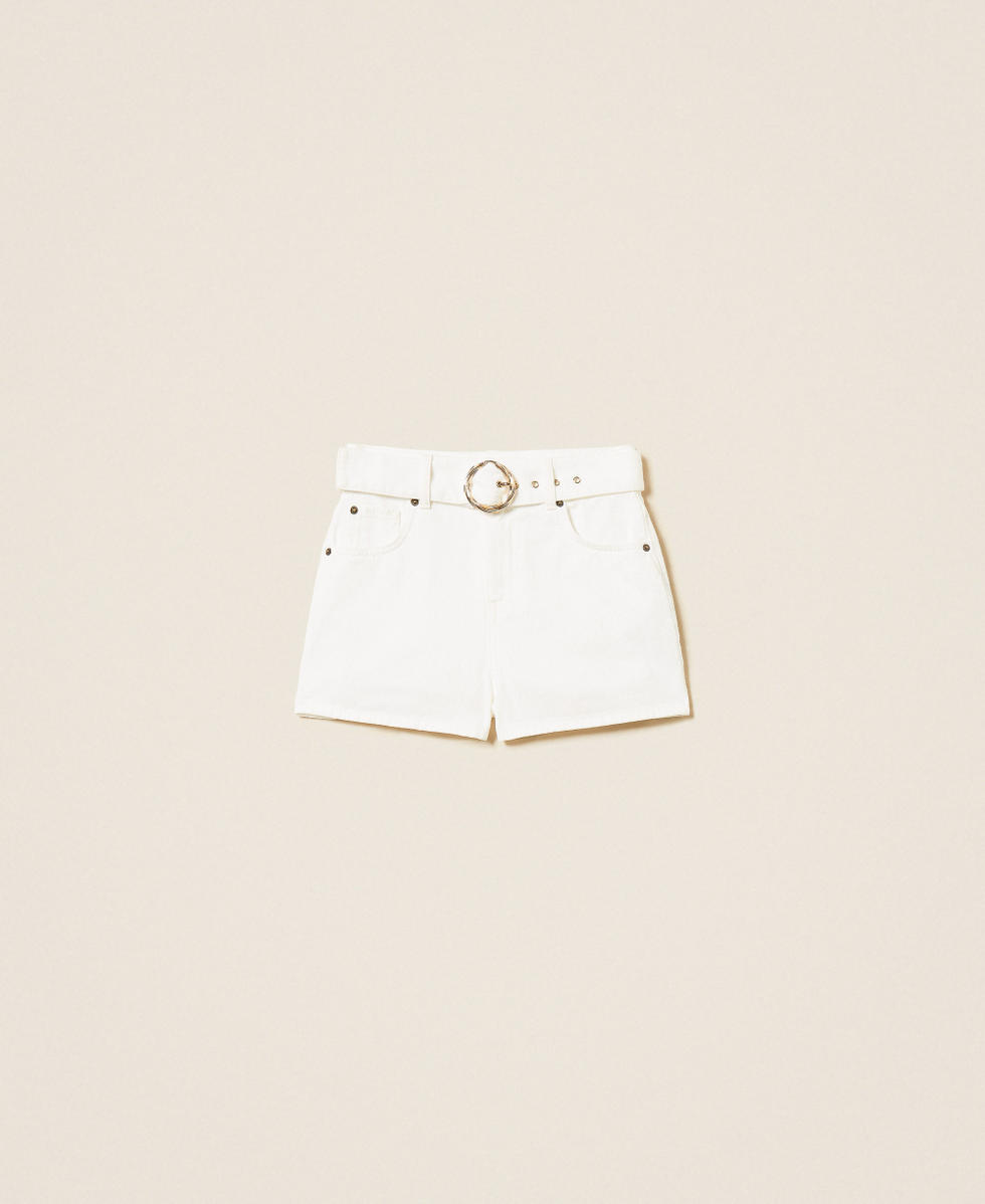 Shorts de bull con cintur&oacute;n Blanco Nieve Mujer 261TT2471_00282_S0