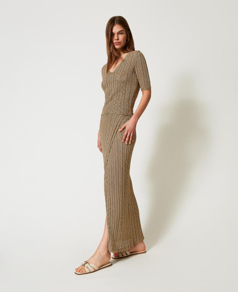 Long skirt in a lurex knit Golden Green Lurex Woman 251TT3192_12454_02
