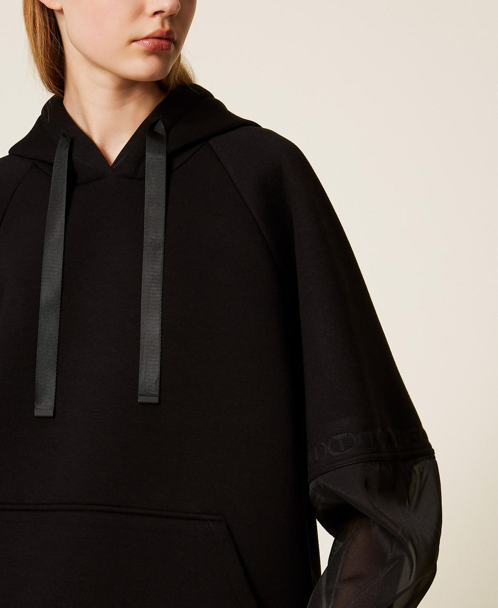 Sweat-shirt en scuba et organza Noir Femme 252TP2194_00006_04