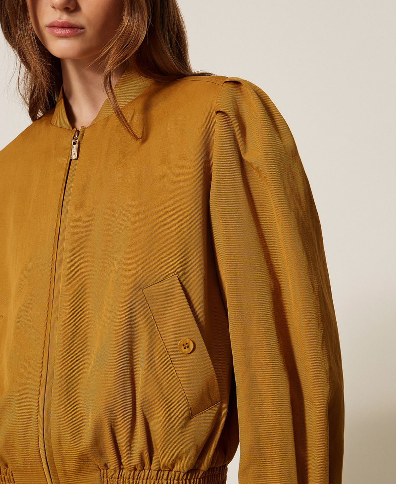 Gabardine jacket with gathering Woody Brown Woman 261TP2200_12891_05