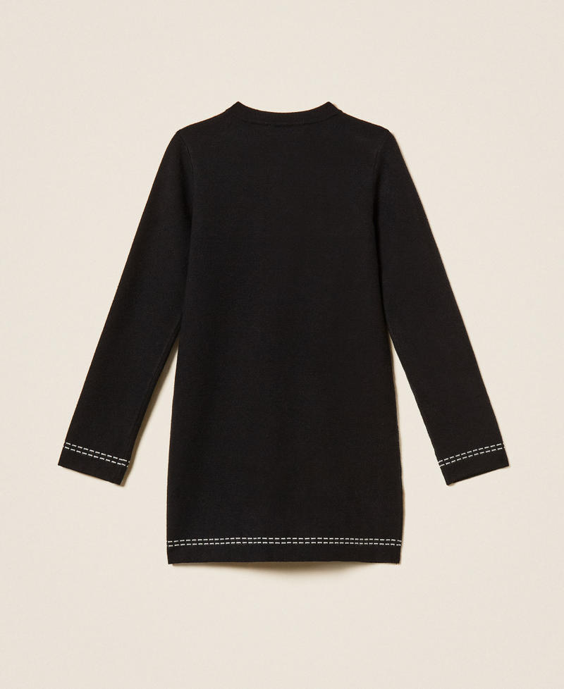 Short knitted dress with stitching Black/"Snow" White Stitching Girl 262GJ3022_13894_S1