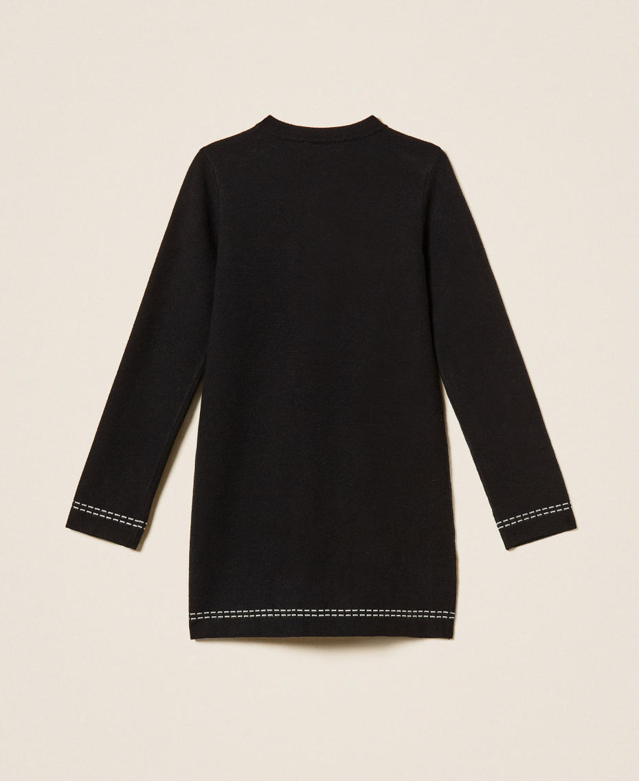 Short knitted dress with stitching Black/"Snow" White Stitching Girl 262GJ3022_13894_S1