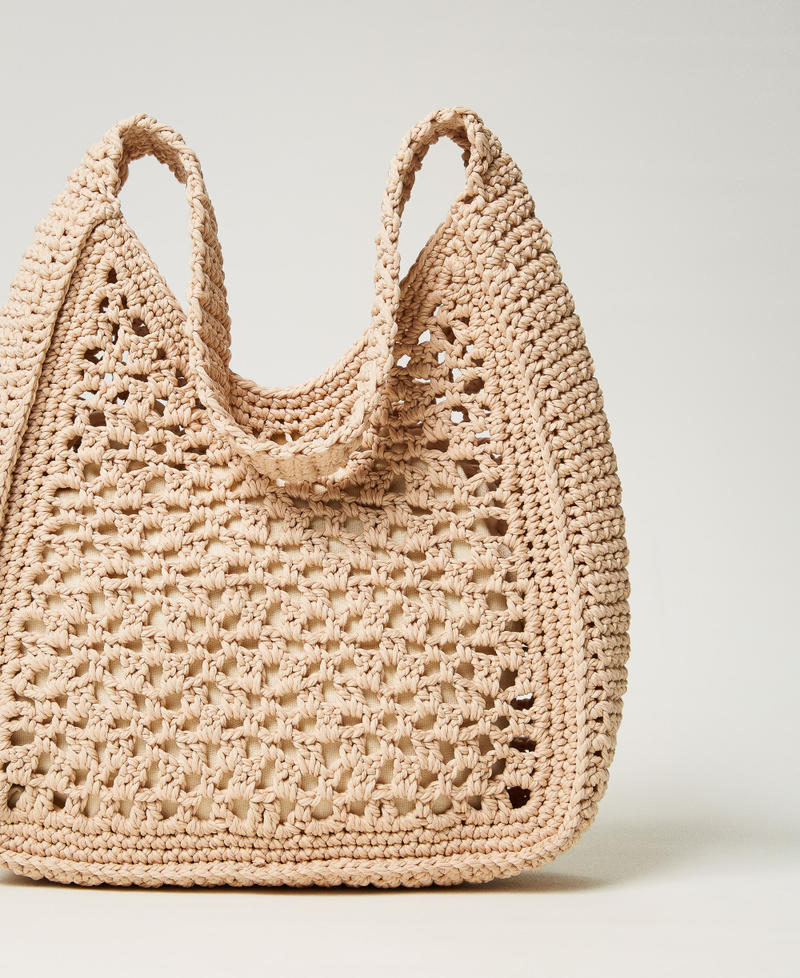 Hobo bag with hand crochet Natural White Woman 251TD8112_00497_03
