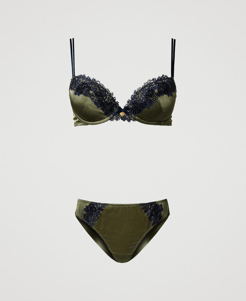 Silk push-up bra and Brazilian briefs set Two-tone Green Moss / Blackout Woman 242LL6C44_11999_0S