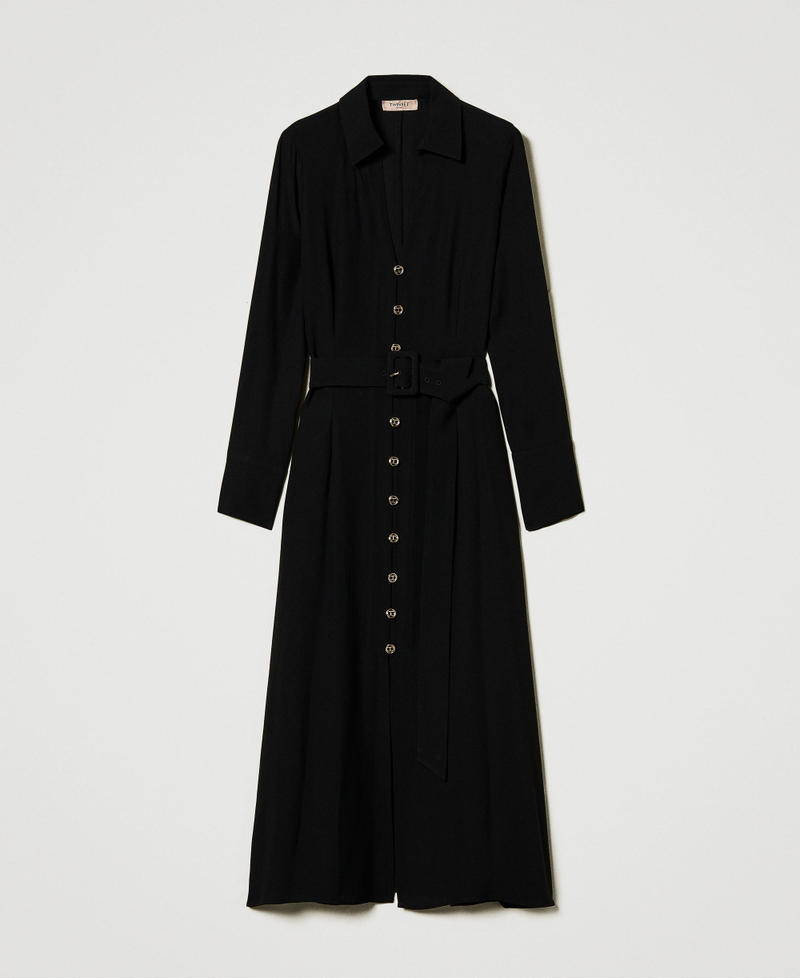 Long crêpe georgette shirt dress Black Woman 242TT2320_00006_S0
