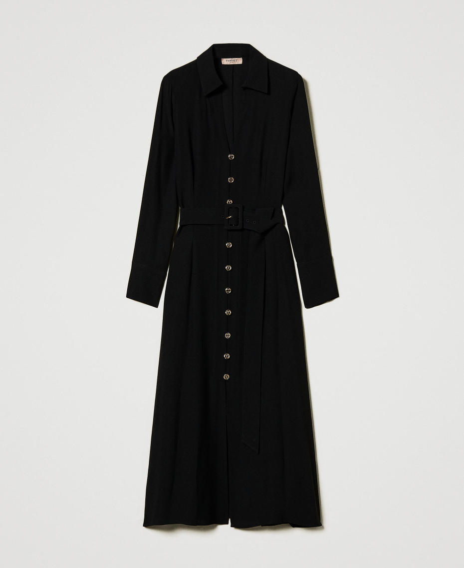 Long crêpe georgette shirt dress Black Woman 242TT2320_00006_S0