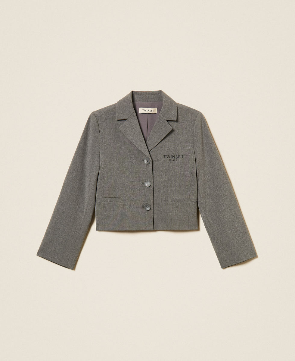 Flanelljacke mit Sticklogo Mittelgrau-Melange M&auml;dchen 262GJ2185_12838_S0