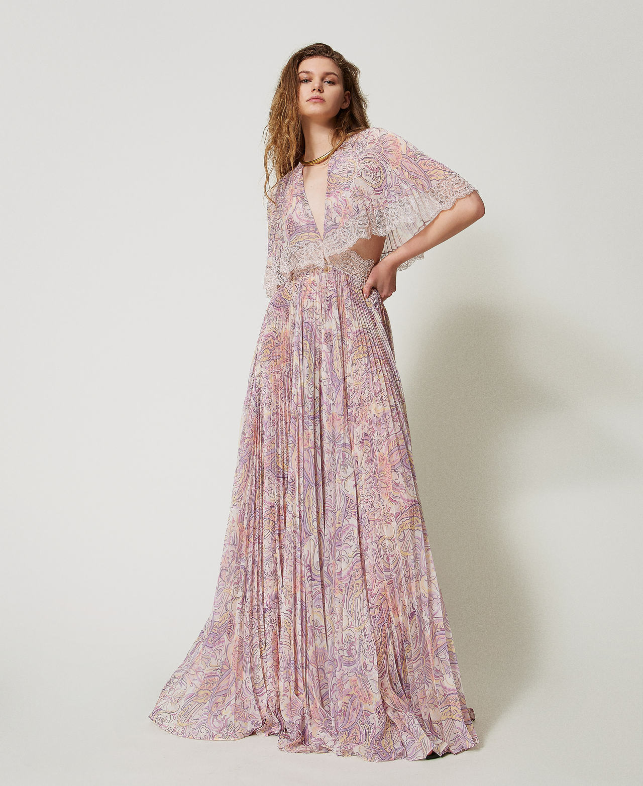 Vestido largo &laquo;Pantelleria&raquo; plisado con estampado