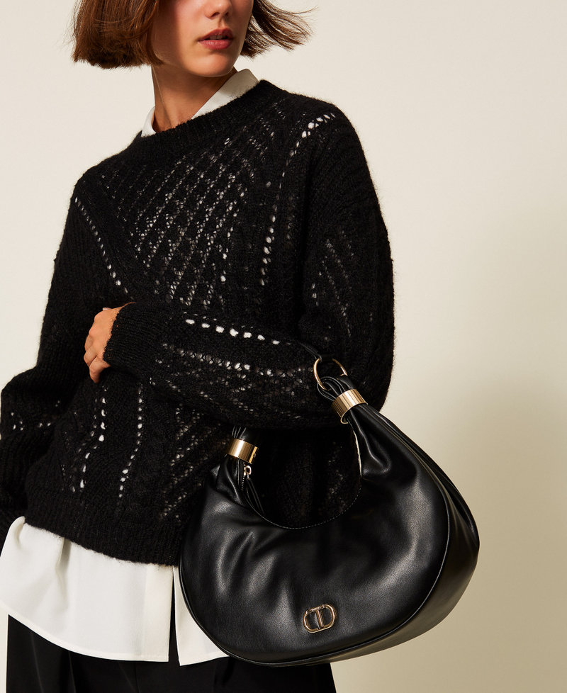 'Eclipse' hobo bag with rings and shoulder strap Black Woman 252TB7090_00006_T0