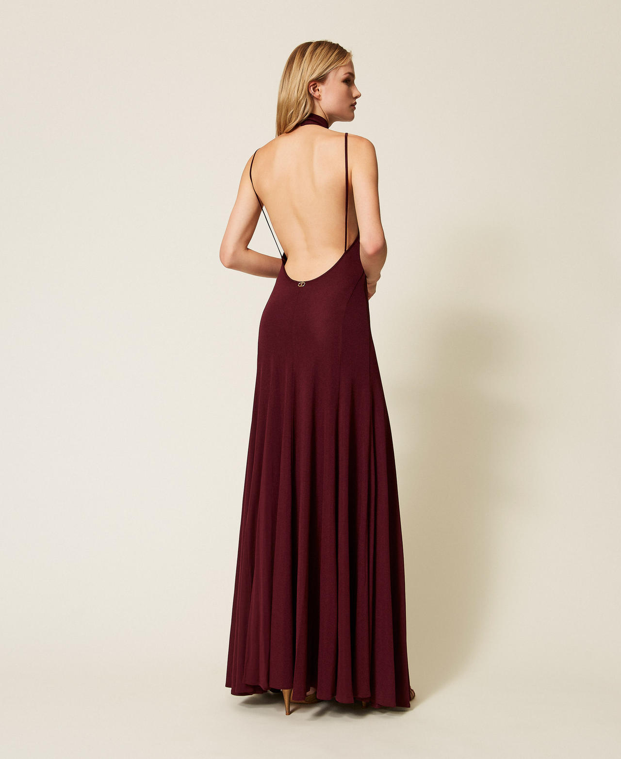 Long crêpe dress with straps “Wine tasting” Purple Woman 252TP2020_05609_03