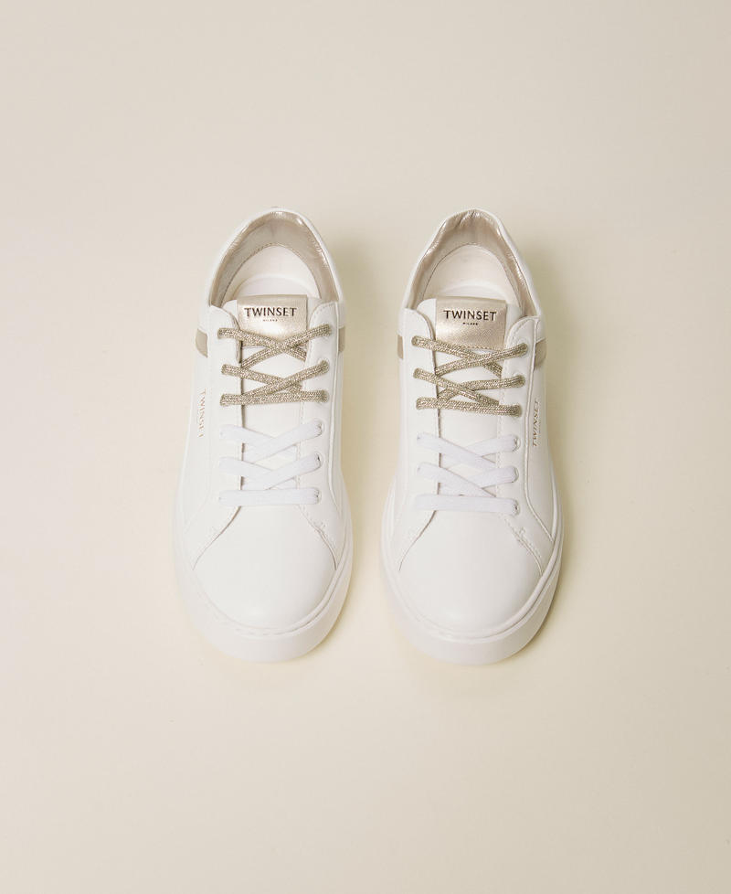 Leather trainers with contrasting inserts Two-tone Optical White/Platinum Woman 261TCP016_13246_04