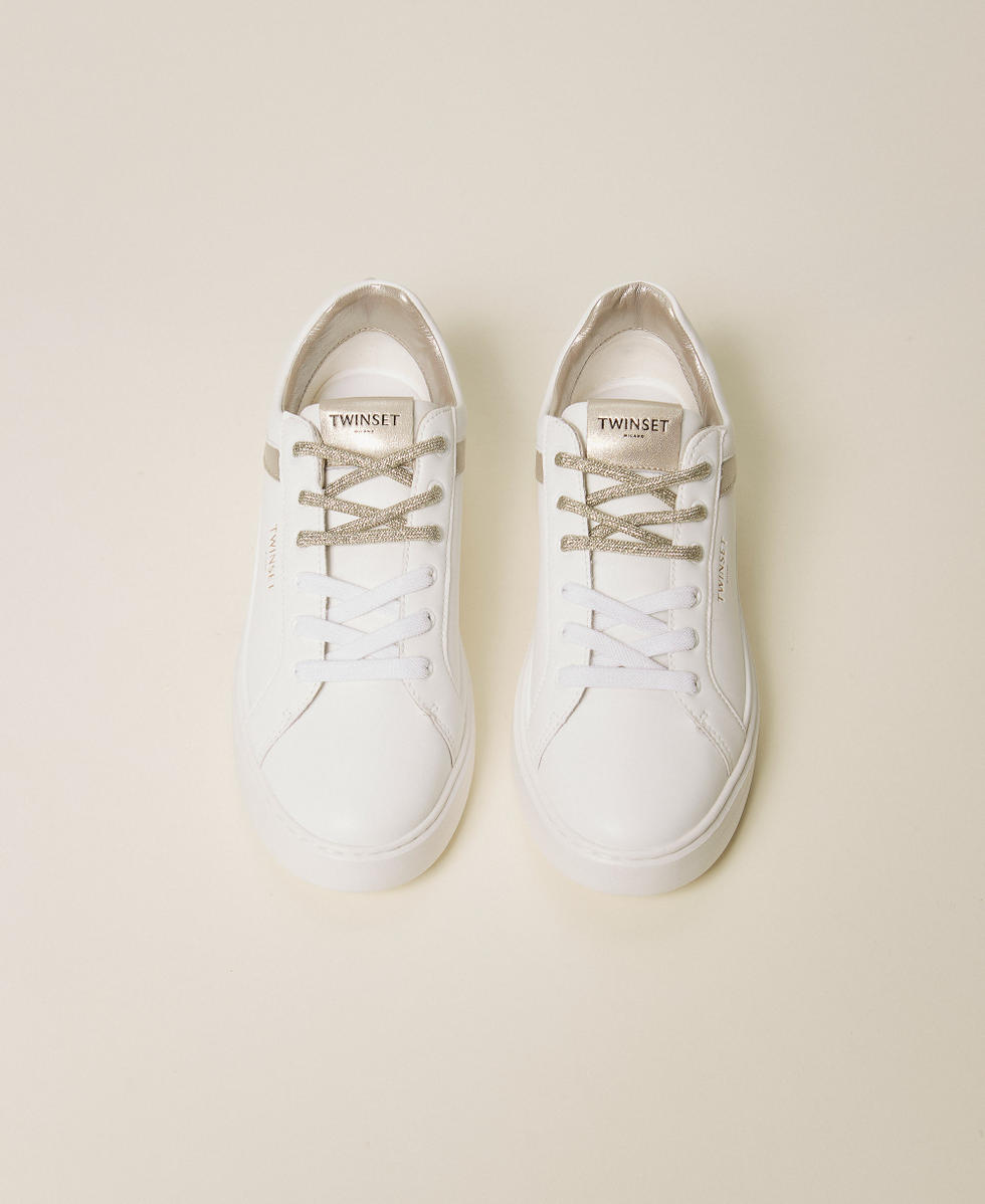 Leather trainers with contrasting inserts Two-tone Optical White/Platinum Woman 261TCP016_13246_04