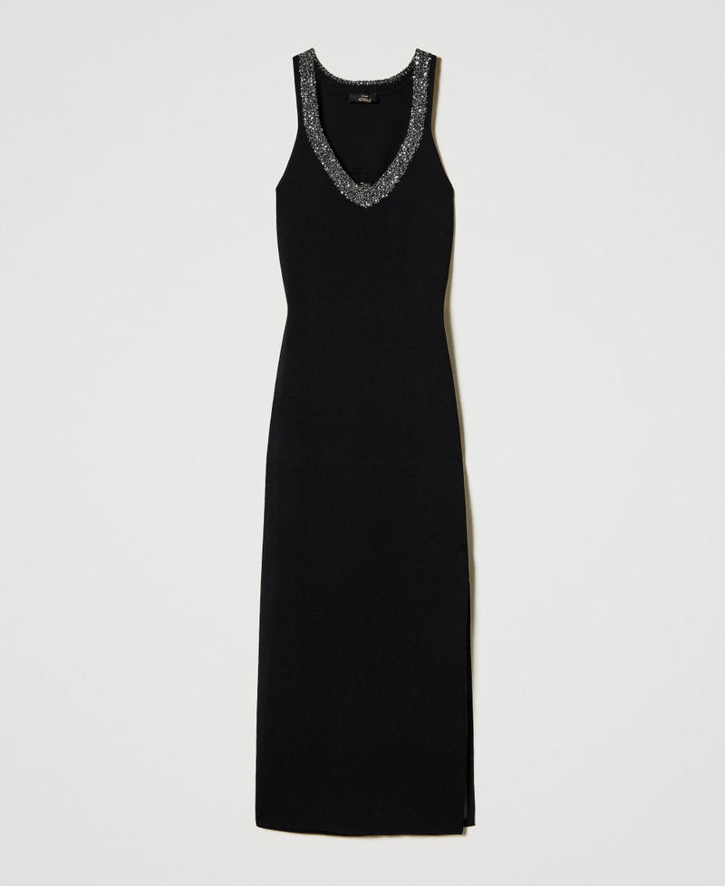 Long knit dress with sequins Black Woman 251AP3130_00006_S0