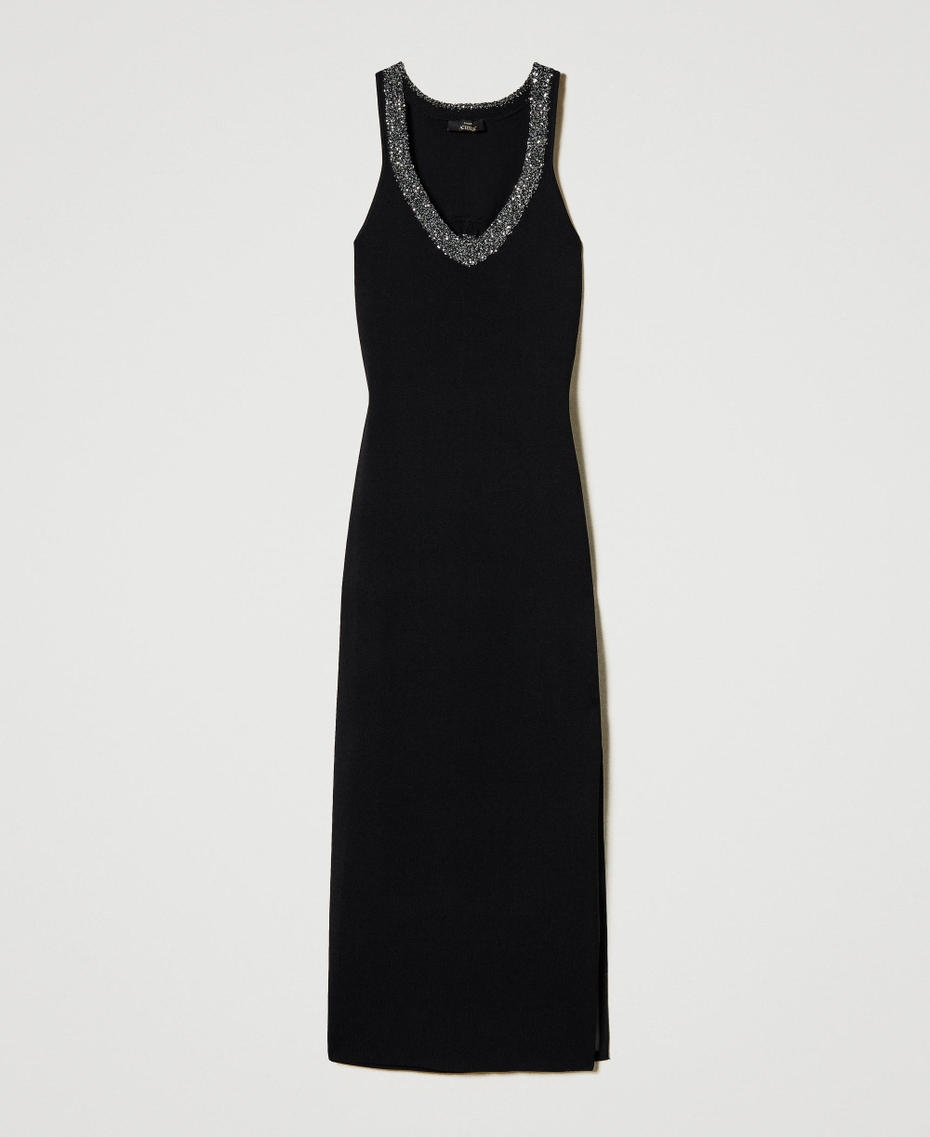Long knit dress with sequins Black Woman 251AP3130_00006_S0