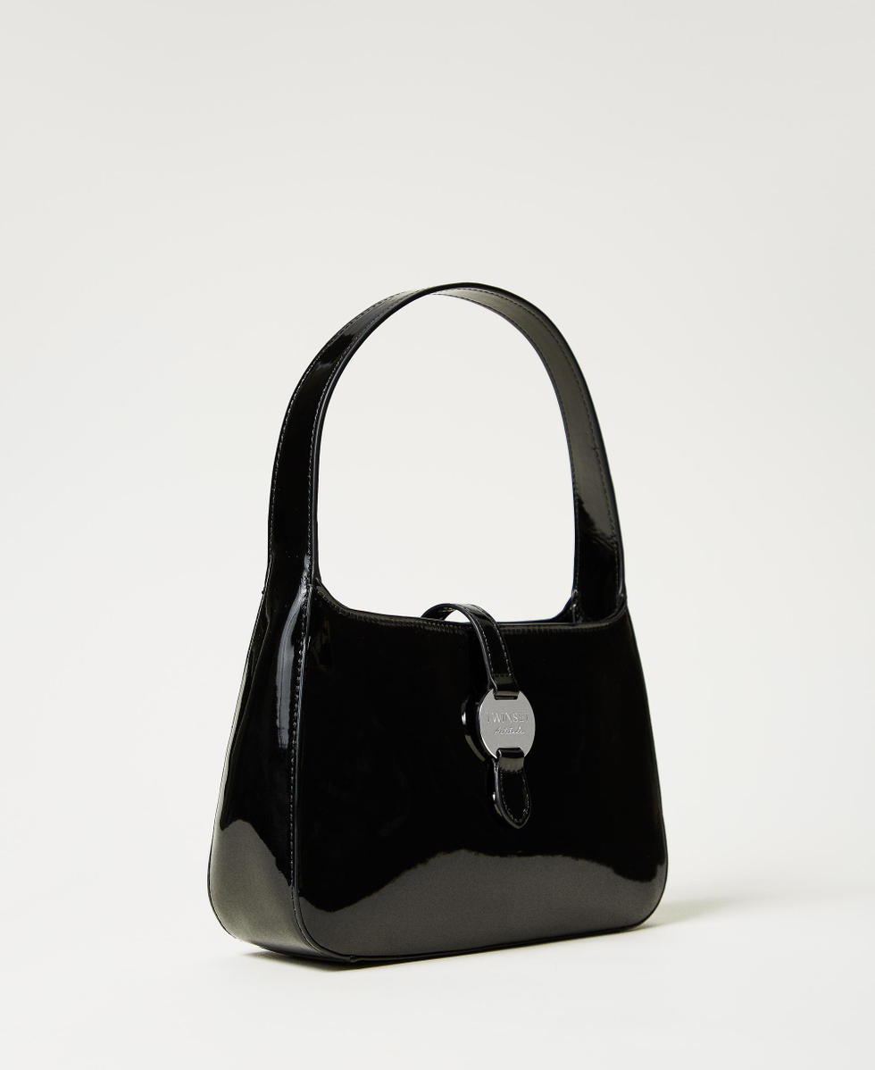 Faux patent leather hobo bag Black Woman 251AA7010_00006_02
