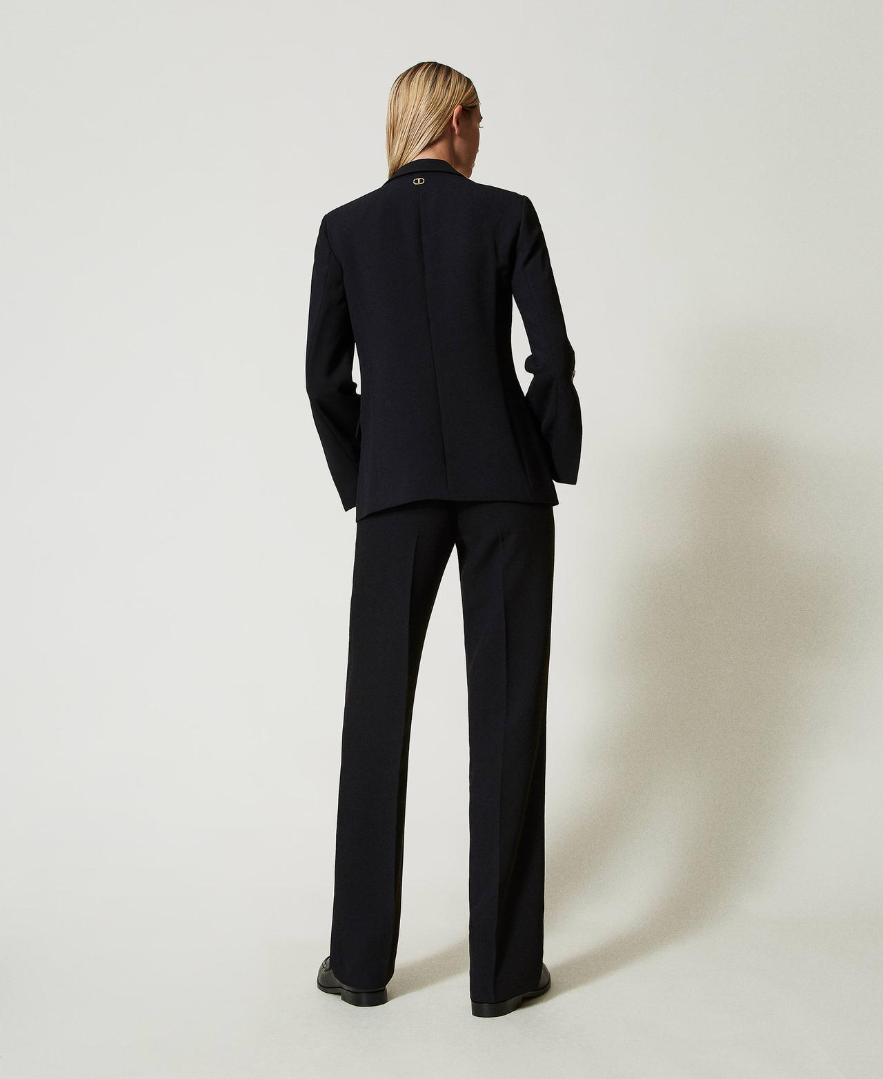Strainght leg cady cr&ecirc;pe trousers Black Woman 242TP2351_00006_03