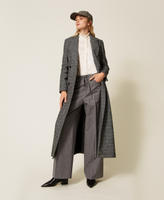 Pantalon rayé en laine mélangée Pinstripe Gris Chiné/Blanc « Neige » Femme 252TT2440_13038_T0