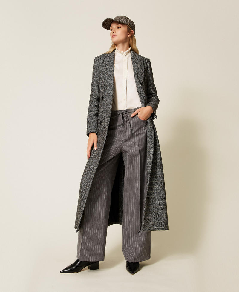 Wool blend pinstripe trousers Grey Melange/Snow White Pinstripe Woman 252TT2440_13038_T0