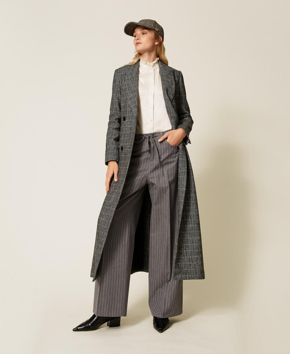 Wool blend pinstripe trousers Grey Melange/Snow White Pinstripe Woman 252TT2440_13038_T0