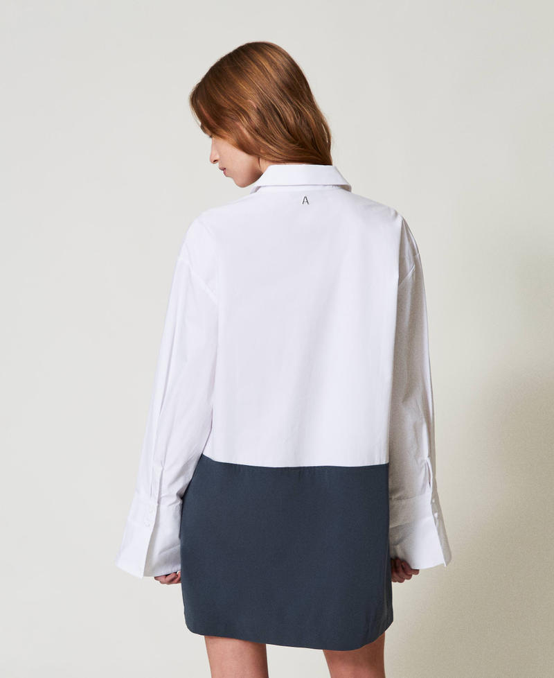 Short poplin and yarn-dyed dress Two-tone Papers White/Blue Fusion Woman 251AP2393_12373_02
