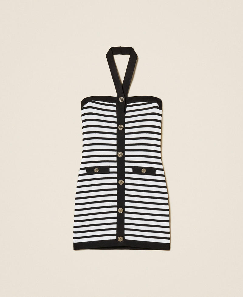 Robe courte en maille ray&eacute;e avec boutons Rayure Bicolore Noir/Blanc Cass&eacute; Fille 261GJ3061_11008_S0