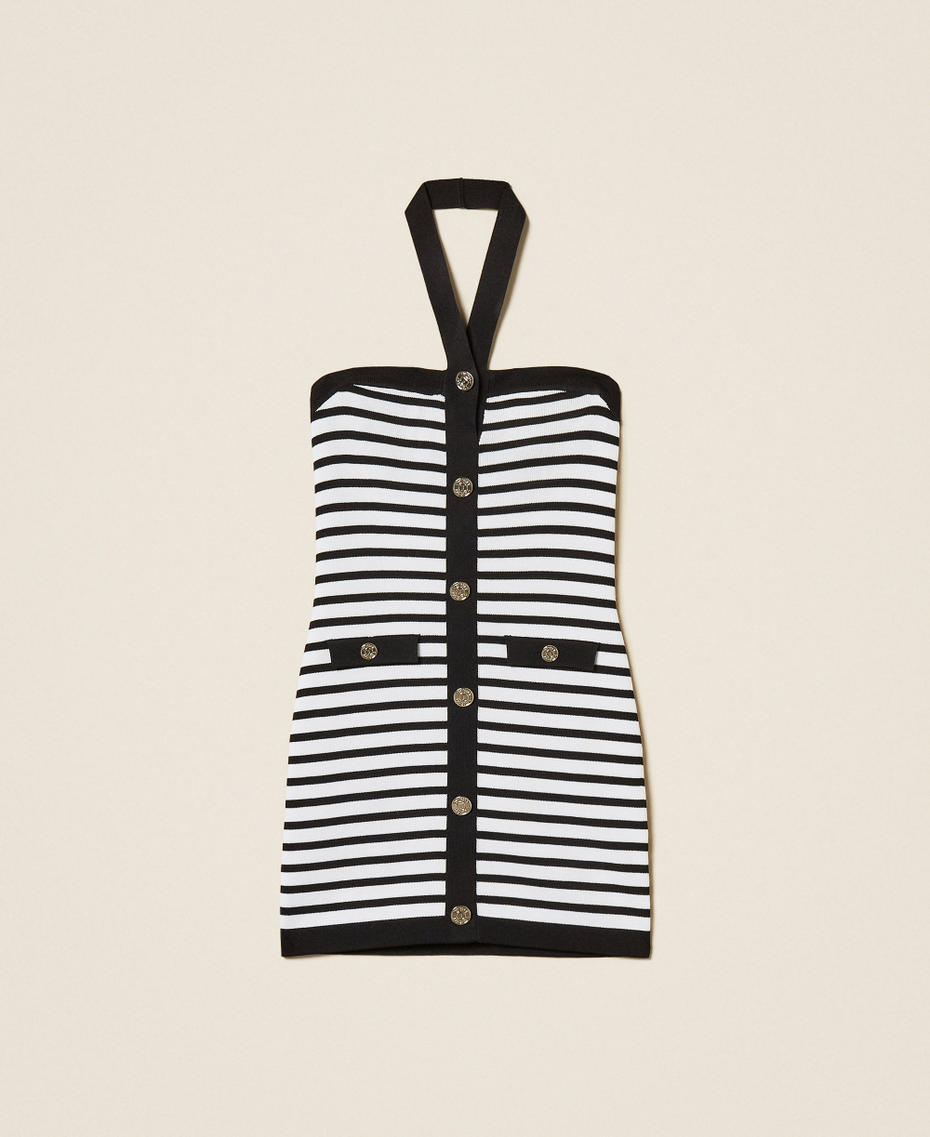 Robe courte en maille ray&eacute;e avec boutons Rayure Bicolore Noir/Blanc Cass&eacute; Fille 261GJ3061_11008_S0