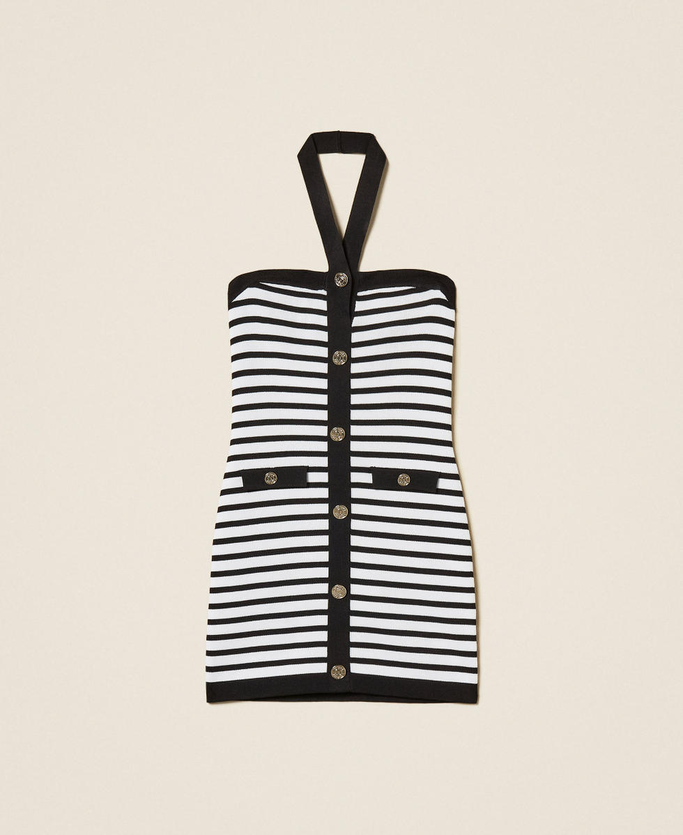 Short striped knit dress with buttons