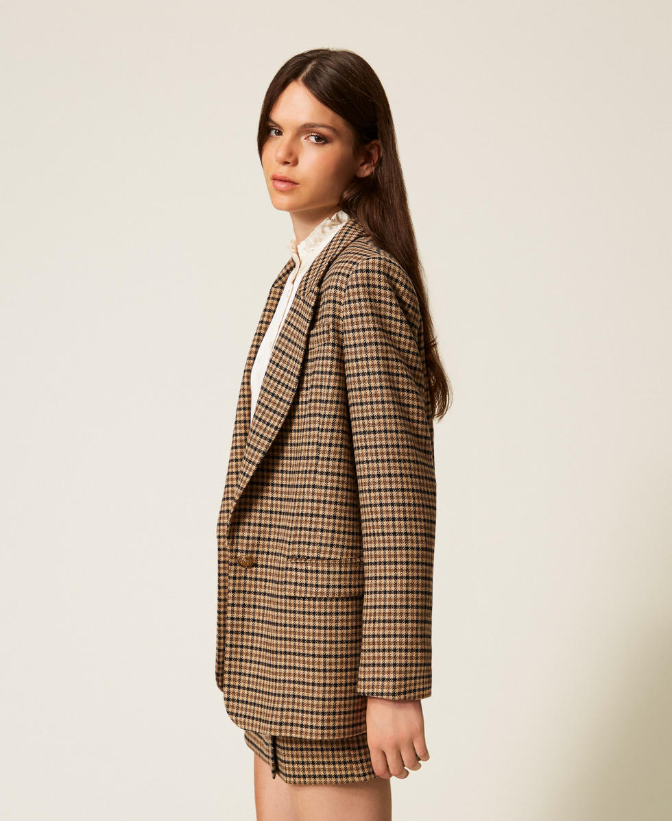 Wool blend chequered blazer Camel/Black Small Check Woman 252TT2420_12884_02