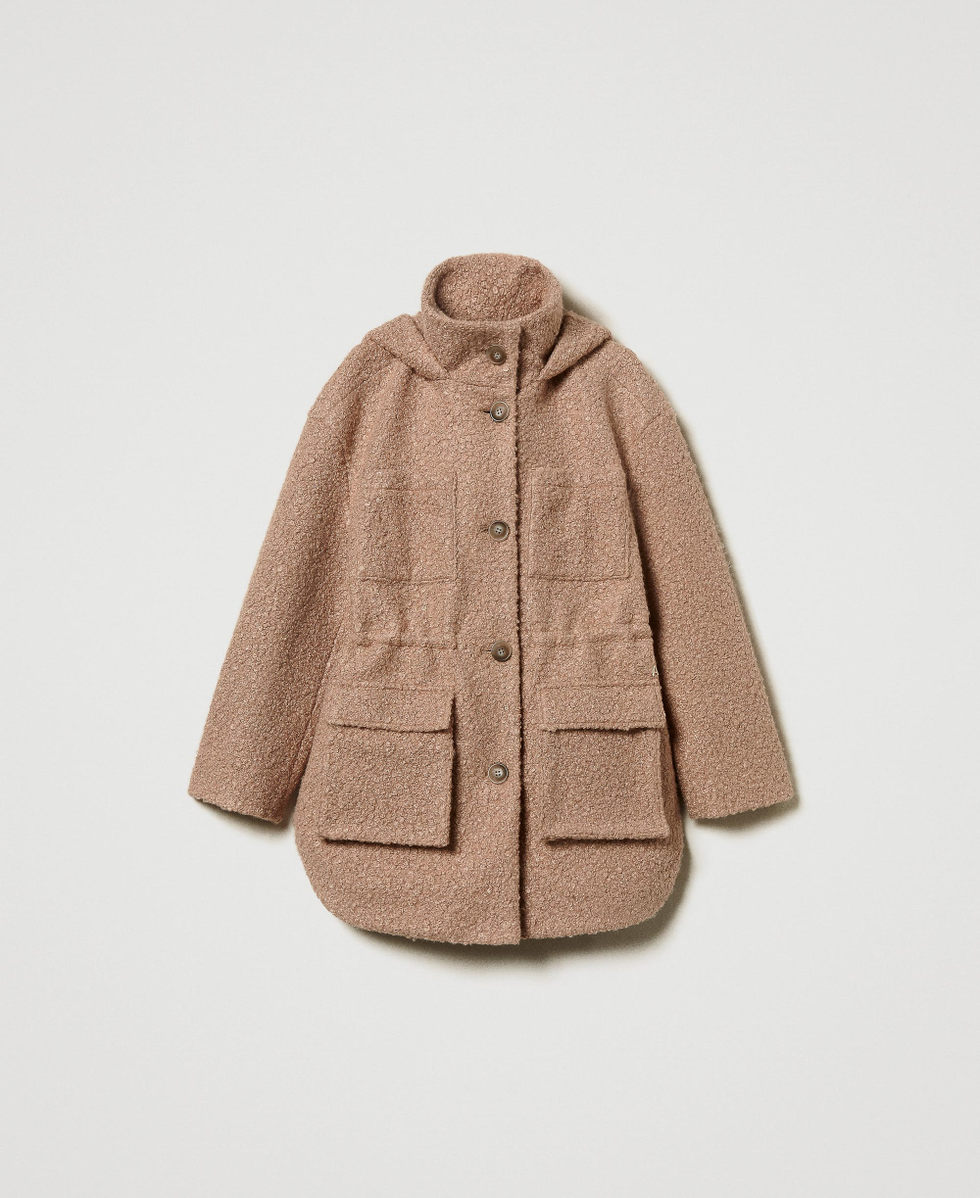 Curly wool cloth parka coat Beaver Brown Woman 242AT2071_11960_S0