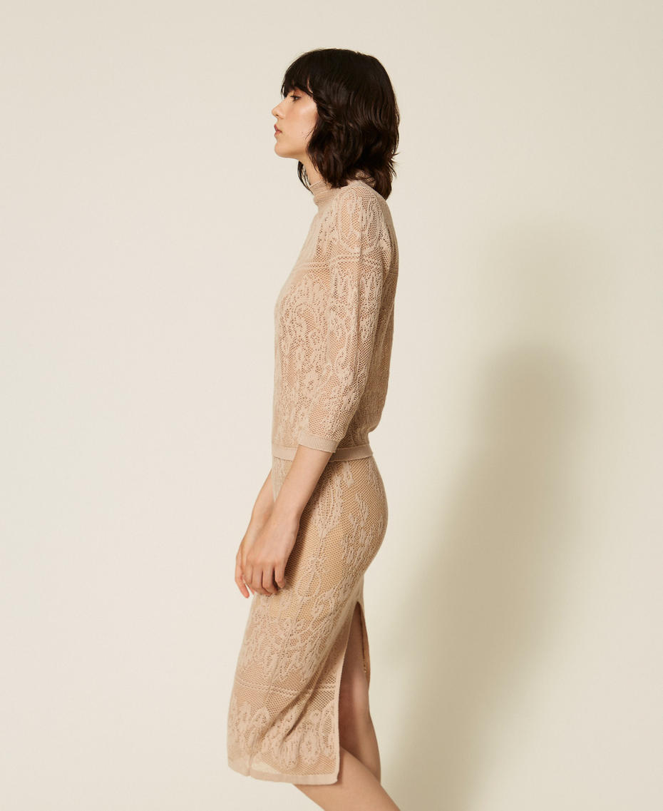 Jacquard knit midi skirt "Light Nougat" Beige Woman 262TF3032_14066_01