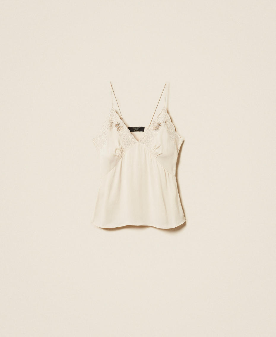 Top aus Envers-Satin mit Stickerei Perlmutt Frau 262TT2174_00059_S0