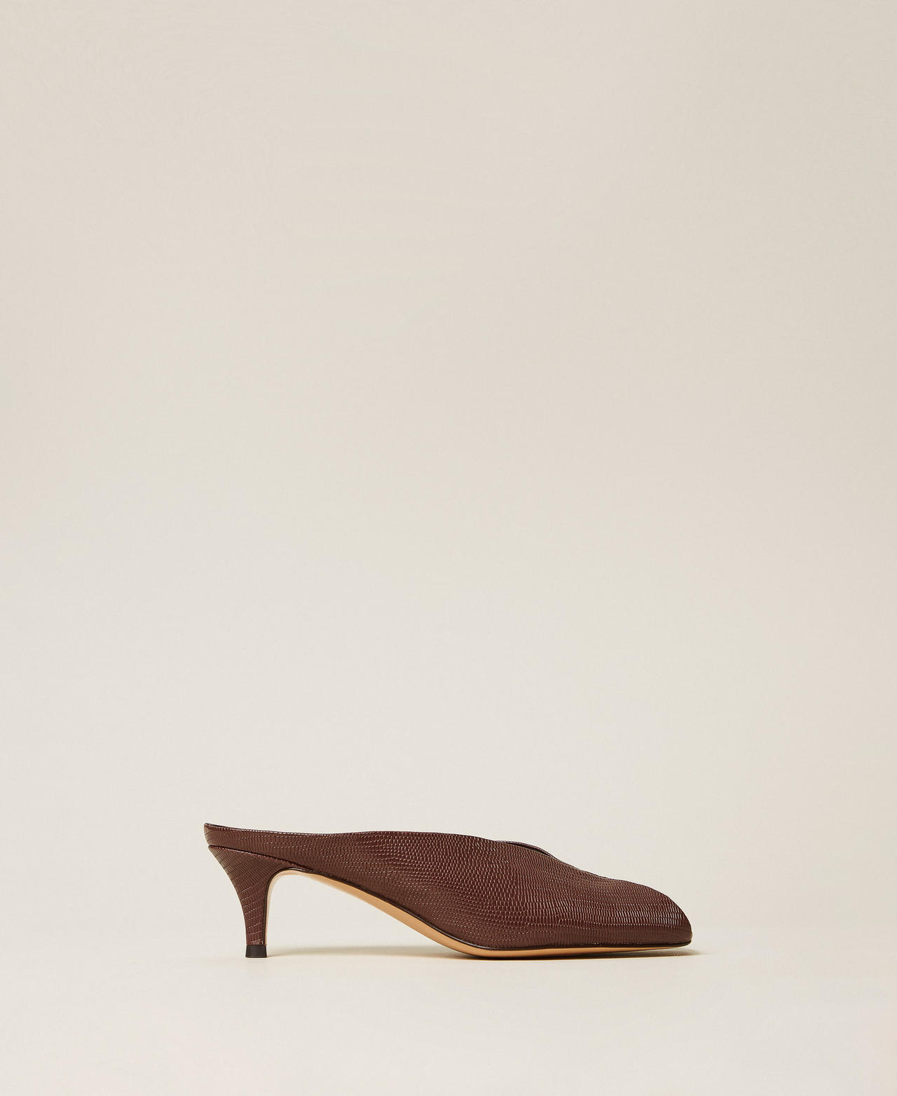 Twinset Women's Coffee Liqueur Tejus Print Leather Mules