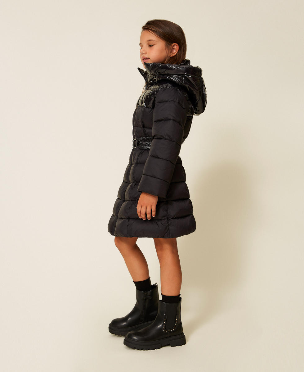 Doudoune longue avec ceinture siglée Noir Fille 252GJ2160_00006_03
