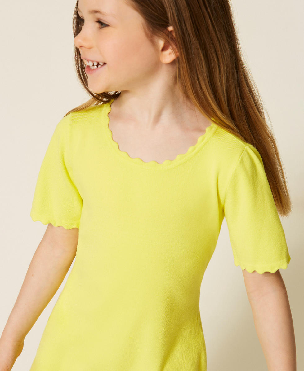 Robe courte pour fille en maille avec festons Jaune &laquo;&thinsp;Limelight&thinsp;&raquo; Fille 261GB3070_06210_04